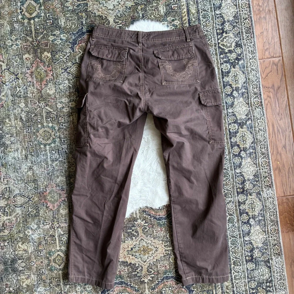 True Religion Mens Brown Cargo Pants 34 Utility Workwear Y2K Straight Leg Cotton